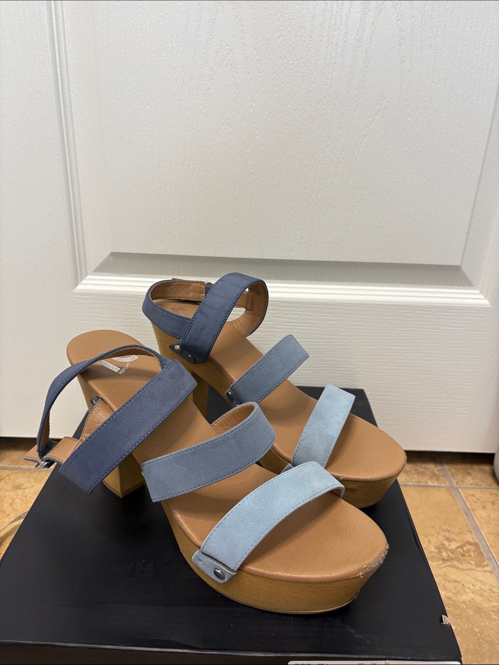 Report Two-Tone Blue Suede Platform Sandals